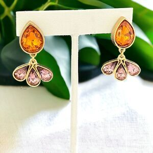 New Boutique Statement Earrings Amber Purple Crystals Dangle Women's  2I
